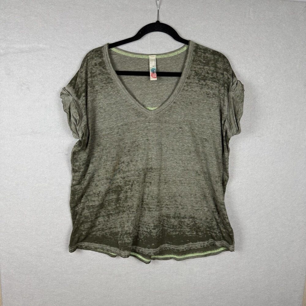 Free People FP BEACH Free Fallin' Burnout Tee Top Army Green XS but Oversized